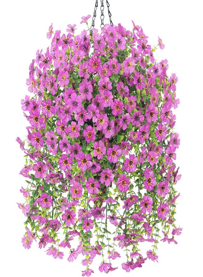HyeFlora Artificial Hanging Flowers Basket for Outdoor, Fake Flowers Faux Plants Look Real for Yard Gardens Porch Patio Home (Purple) - Image 1